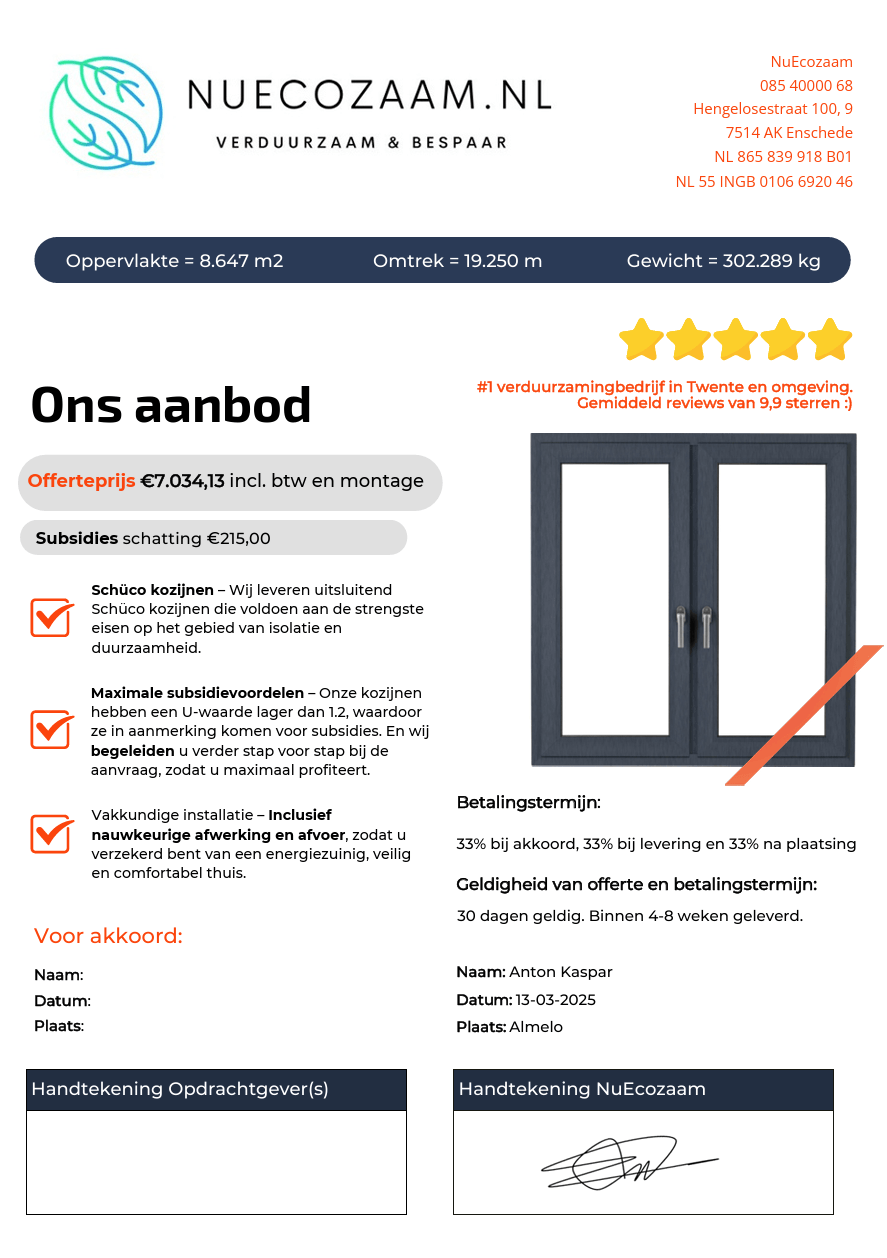 Voorbeeld van een NuEcozaam offerte
